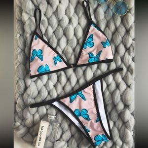 SHEIN Butterfly print thong bikini swimsuit with adjustable straps on top bottom
